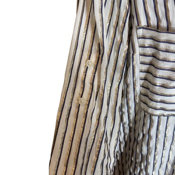Express the portofino shirt slim large striped metallic gold white blue - Picture 3 of 7